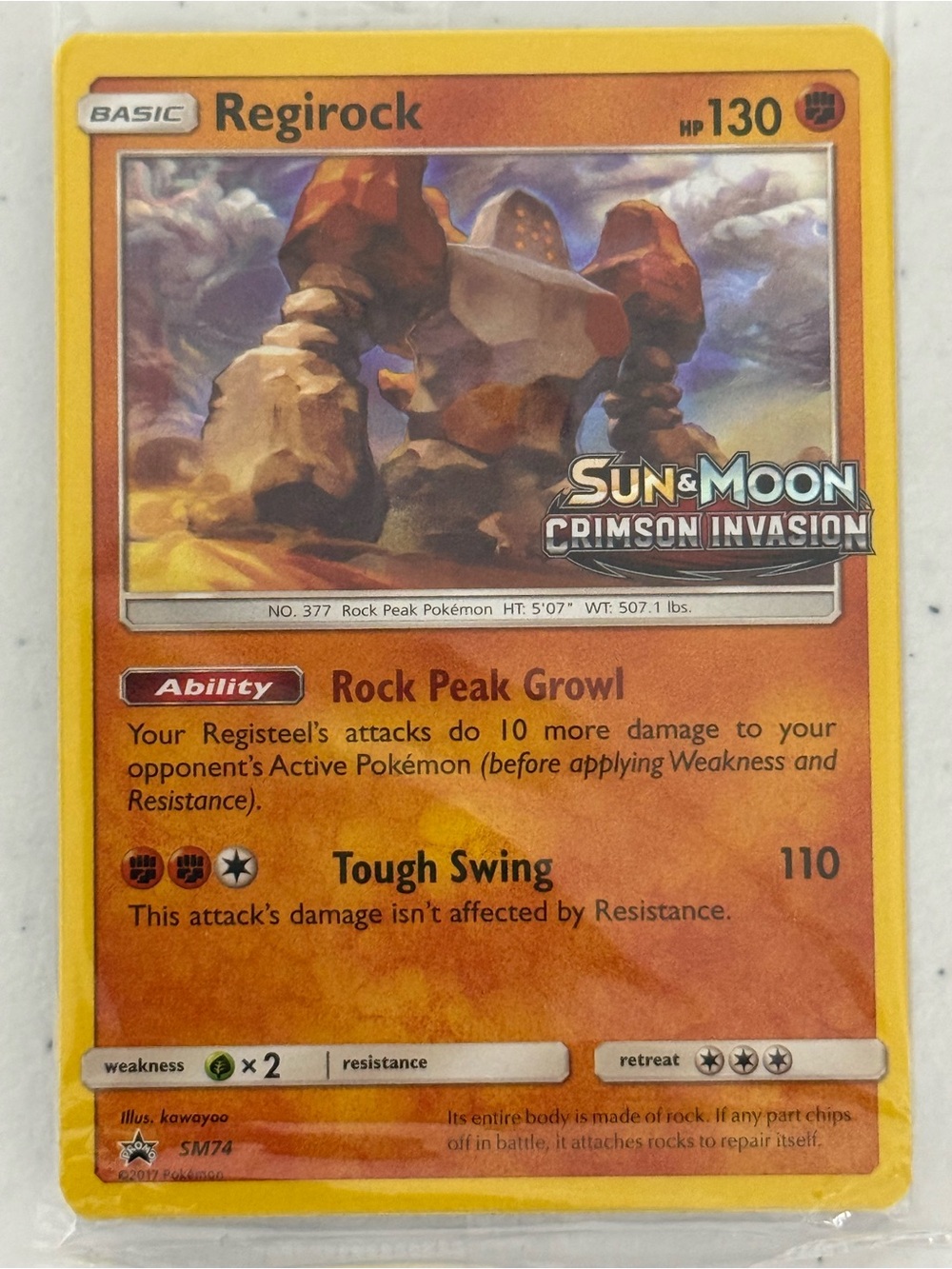 Pokemon Regirock Trading Card - Orange & Yellow Art